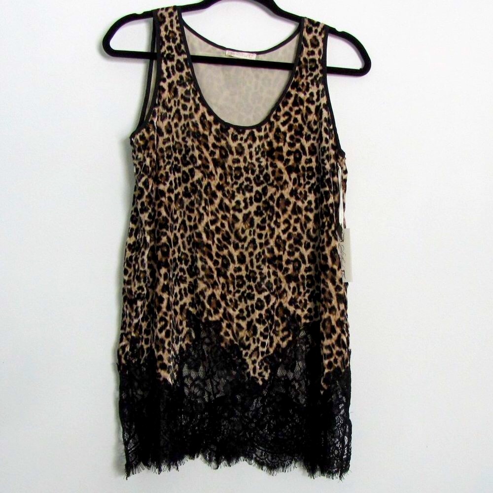 Gold Hawk Leopard Velvet & Lace Tank Top Tunic; Small